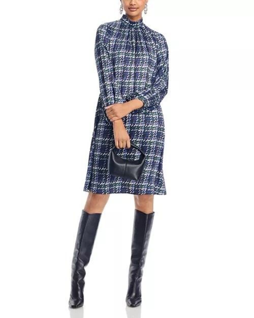 NWT Misook Pleated Mock Neck Crepe de Chine Printed Dress Size XL